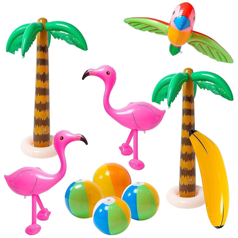 10 Pcs Inflatable Palm Tree Flamingo Banana Beach Ball Parrot Beach Pool